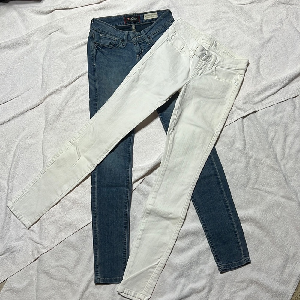 Guess size 24 women's jeans 2 pairs, blue and white
